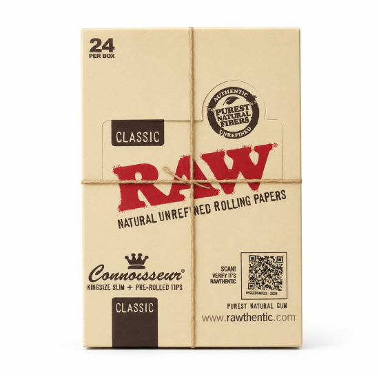 Raw Connoisseur Big King Size Slim + Pre Rolled Tips - Pack of 24
