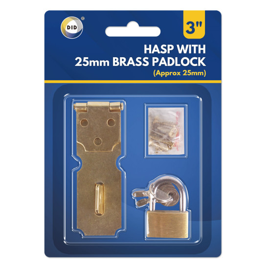 3'' Hasp With 25mm Brass Padlock - Pack of 1