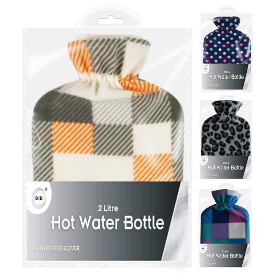 Hot Water Bottle & Cover - 2Litre - Assorted Colour