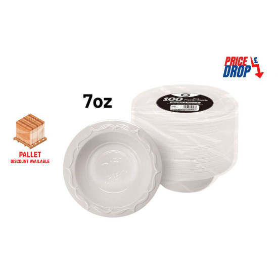 Reusable Plastic Bowls  - Pack of 100 x 7oz