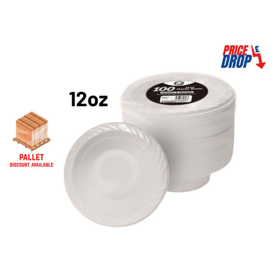 Reusable Plastic Bowls  - Pack of 100 x 12oz