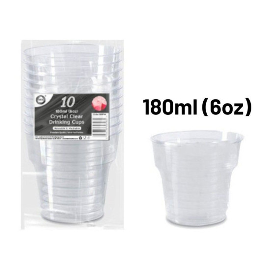 Crystal Clear Drinking Cups - Pack of 10 x 180ml