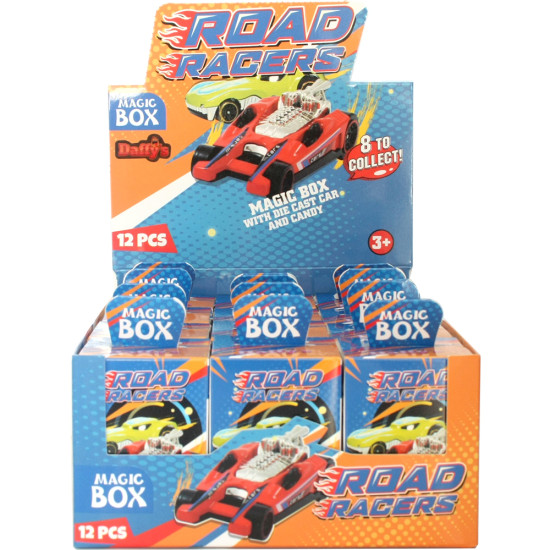 TOY CANDIES IN DISPLAY CASE-ROAD RACERS - 12PC image