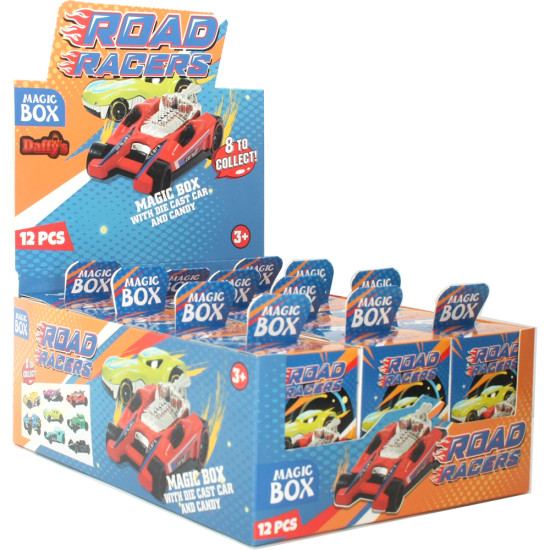 TOY CANDIES IN DISPLAY CASE-ROAD RACERS - 12PC image