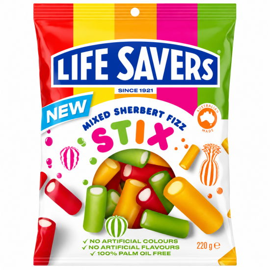 Lifesaver Stix Fizz Mixed Flavour - Pack of 12 x 200g