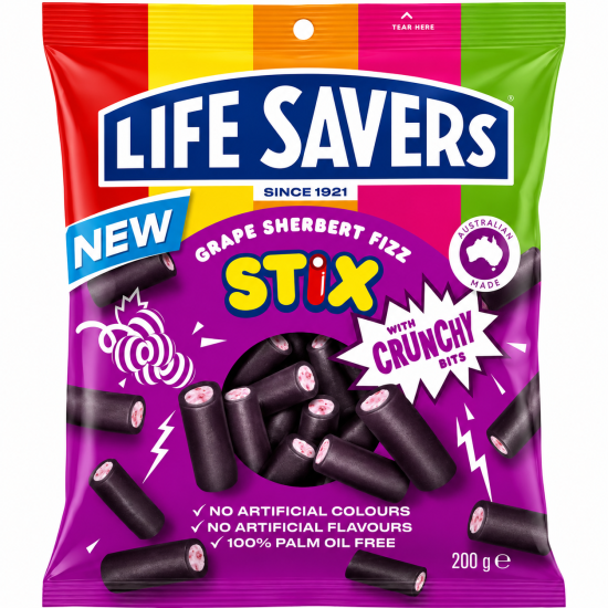 Lifesaver Stix Fizz Grape Flavour - Pack of 12 x 200g
