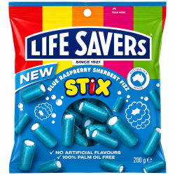 Lifesaver Stix Sherbet Fizz Blue Raspberry Flavour - Pack of 12 x 200g