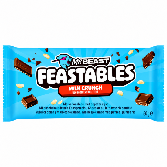 Mr Beast Feastables Milk Chocolate With Puffed Rice Flavour - Pack of 10 x 60g 