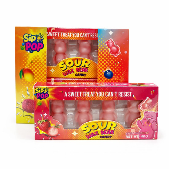 Sip n POP Vegan Wax Candy Bear Sour Strawberry Flavour pack of 12 theatre box image