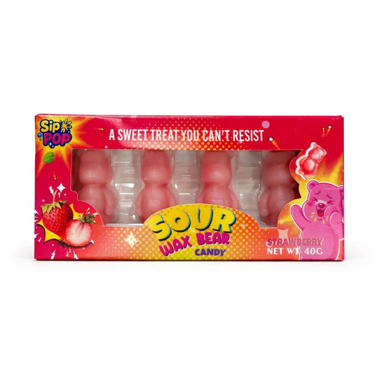 Sip n POP Vegan Wax Candy Bear Sour Strawberry Flavour pack of 12 theatre box image