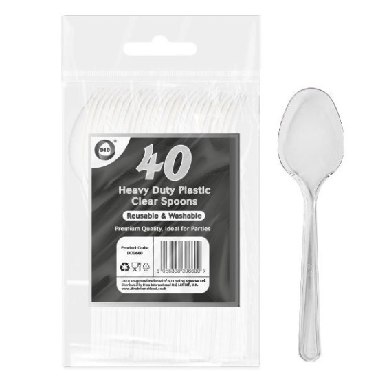 Reusable Heavy Duty Plastic Clear Spoons - 40pc