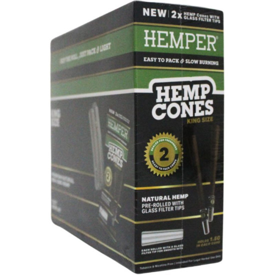 Hemper Pre-Rolled King Size Hemp Cones With Glass Tips 2pk - Natural image