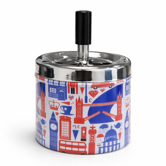Spinning Metal Ashtray Round Design - Assorted