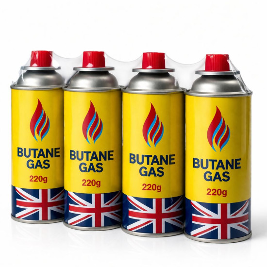 Butane Gas For Use With Portable Gas Stove - Pack of 4 x 220g