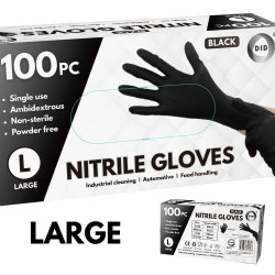 Large Powder Free Black Nitrile Gloves - 100Pcs