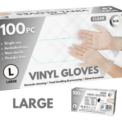 Large Powder Free Clear Vinyl Gloves - 100Pcs