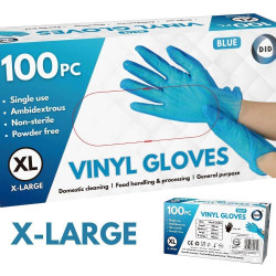 X-Large Powder Free Blue Vinyl Gloves - 100Pcs