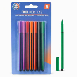 Fineliner Pens Pack of 6 - Assorted Colours Per Pack 