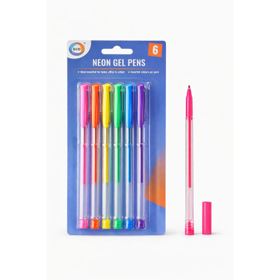 Neon Gel Pen Pack of 6  - Assorted Colour Per Pack 