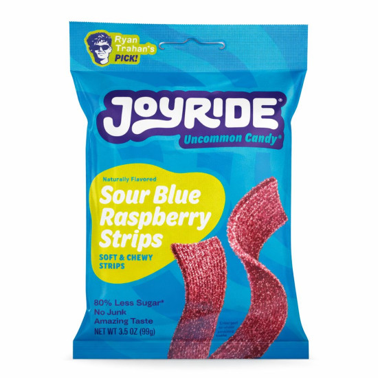 Joyride Sour Blue Raspberry Strips - Pack of 10 x 3.5oz Peg Bags, Candies image